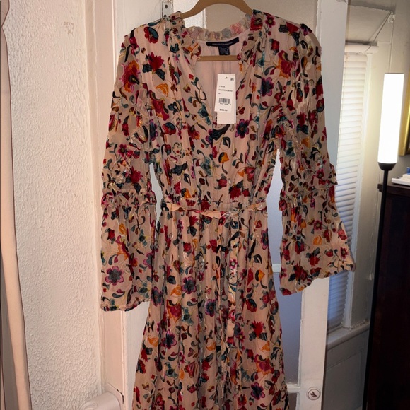 NWT French Connection Avery Long Sleeve Burnout Floral Midi Dress Toasted Almond - Picture 6 of 10